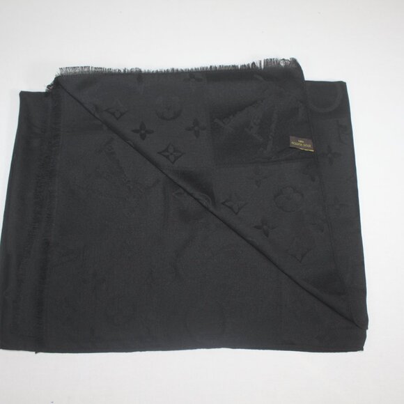 Louis Vuitton Stole Shawl Wrap 100% Silk Black Used - Picture 4 of 8
